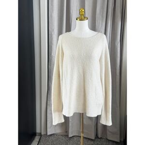 Vince Womens Ivory Boucle Knit Boat Neck Long Sleeve Sweater Size XL Off White